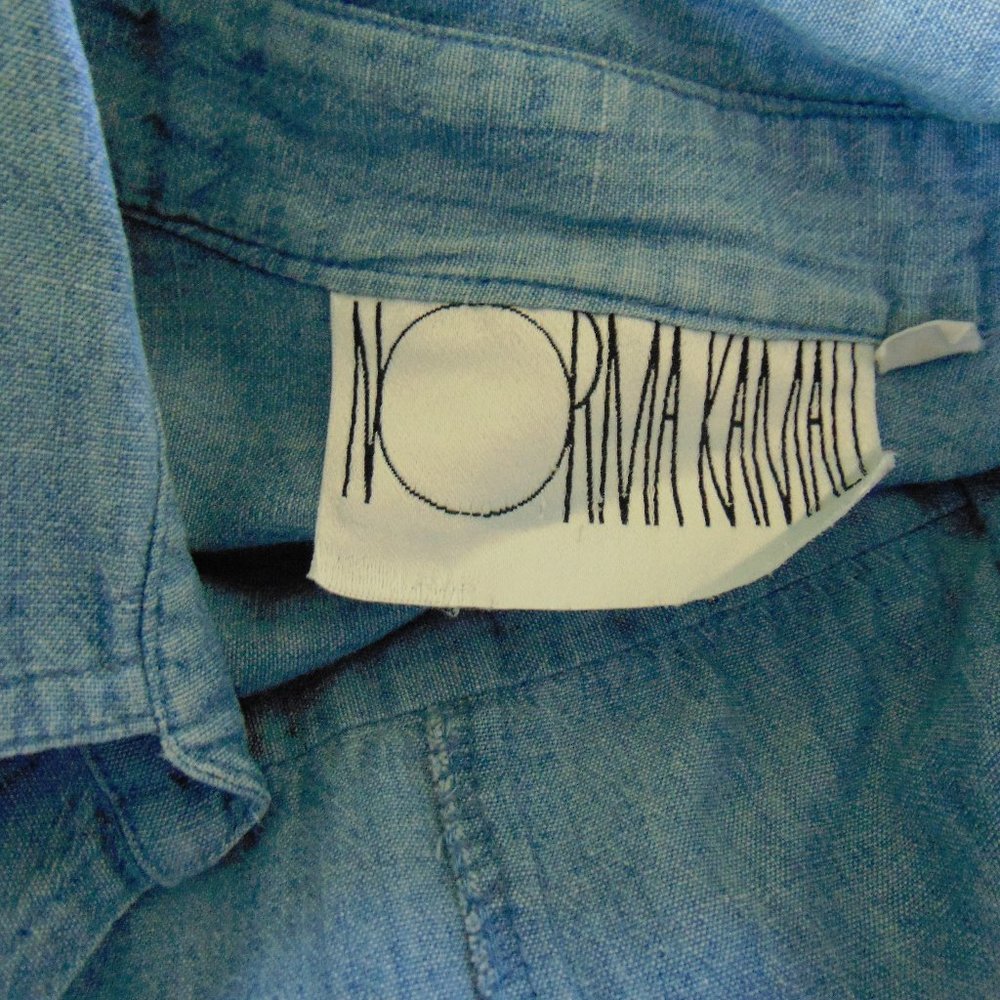 Norma Kamali 80s Vintage Blue Chambray Dress M - Picture 8 of 8